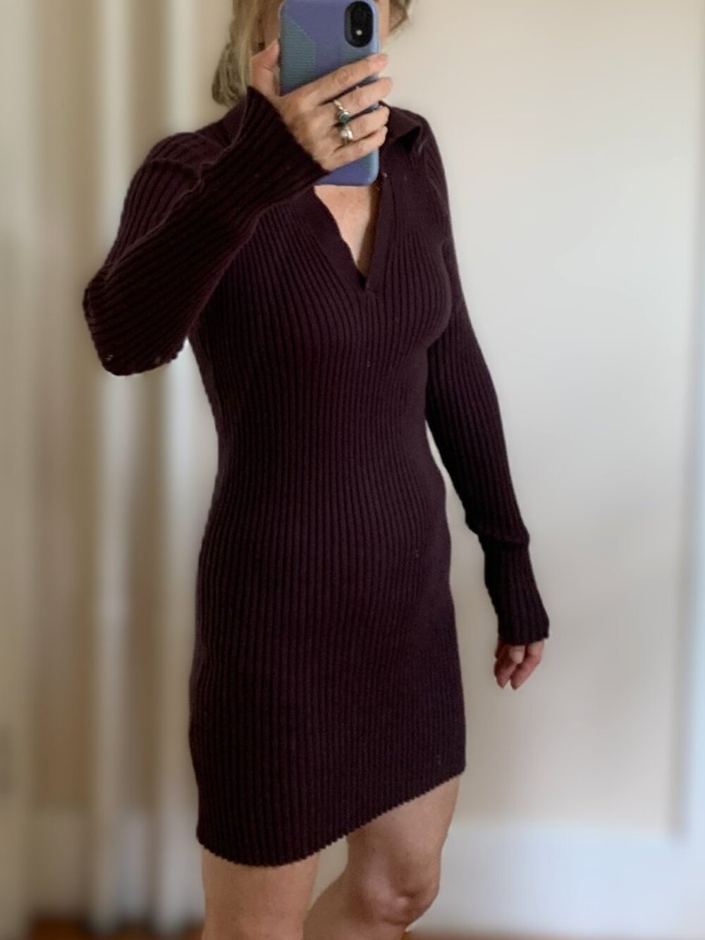 edit by nine Ribbed Bodycon Sweater Dress - Brown - Size Medium